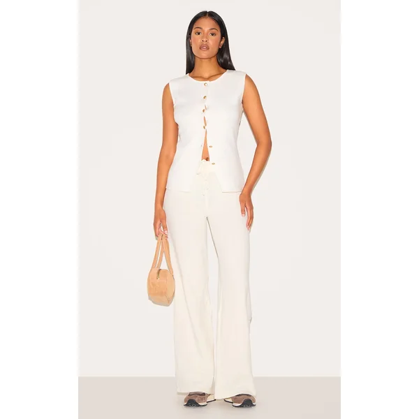 Tall Oatmeal Soft Textured Knit Drawstring Wide Leg Pants