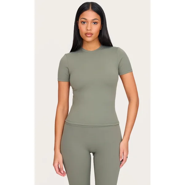 Tall Olive Sculpt Longline Short Sleeved Gym Top
