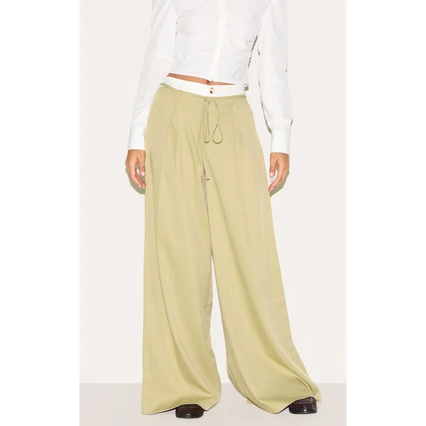 Tall Sage Mid Rise Boxer Detail Wide Leg Pants