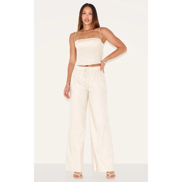 Tall Sand Drawstring Woven Wide Leg Pants