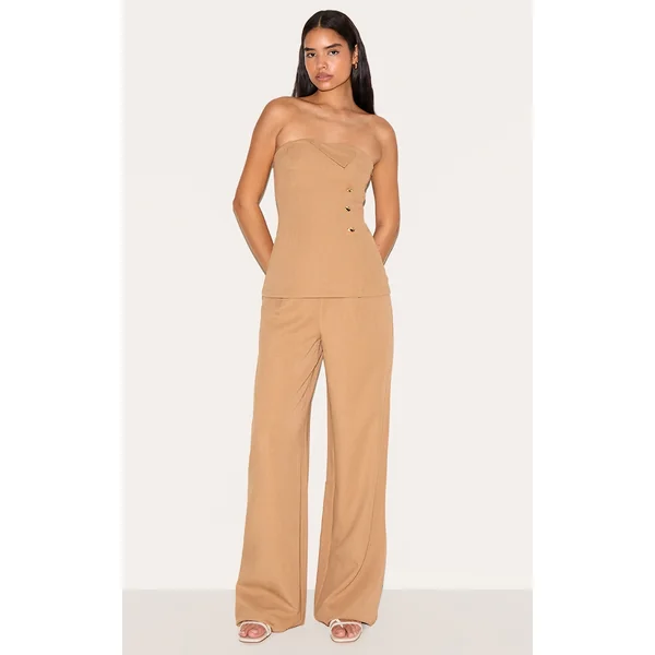 Tall Sand Mid Rise Tailored Wide Leg Pants