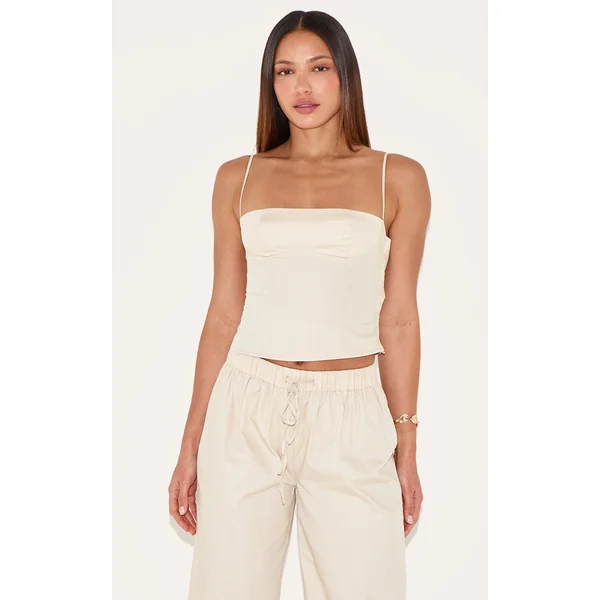 Tall Sand Square Neck Woven Crop Top