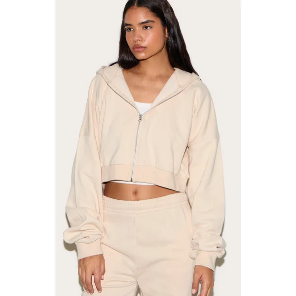 Tall Stone Crop Boxy Zip Through Hoodie