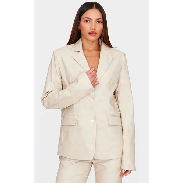 Tall Stone Faux Leather Oversized Blazer