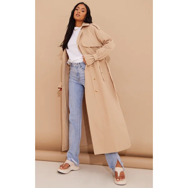 Tall Stone Panel Detail Belted Trench Coat