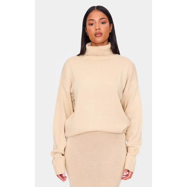 Tall Stone Soft Knit Roll Neck Oversized Sweater