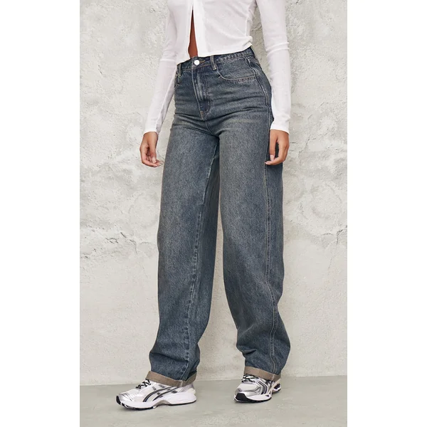 Tall Vintage Wash High Waist Turn Up Hem Barrel Style Jeans