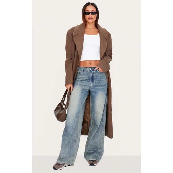 Tall Vintage Wash Raw Waist Mid Rise Wide Leg Jeans