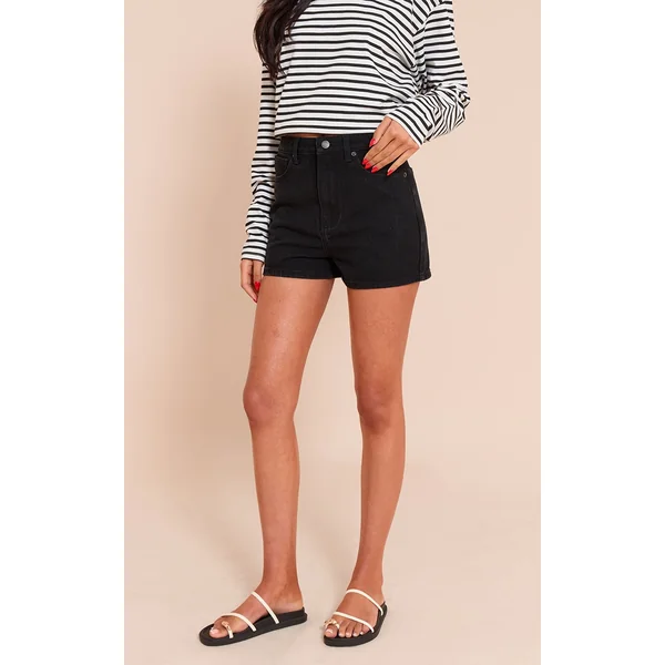 Tall Washed Black High Waisted Basic Shorts