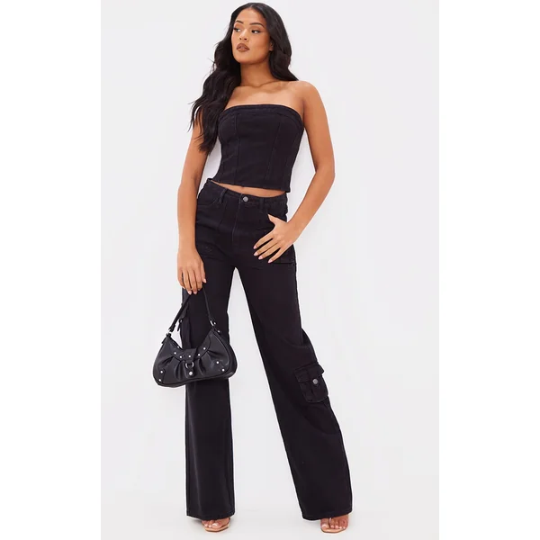 Tall Washed Black Mid Rise Cargo Jeans