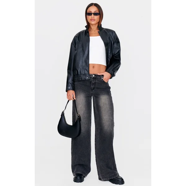 Tall Washed Grey Mid Rise Wide Leg Jeans