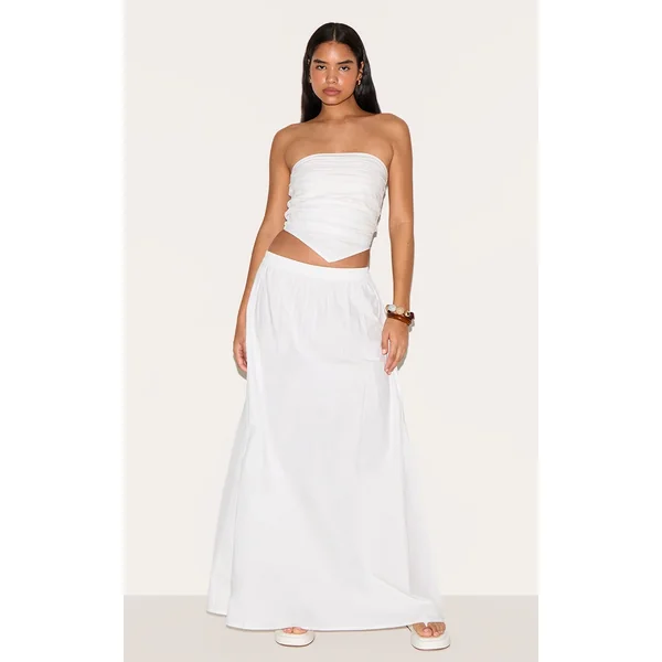 Tall White Cotton Poplin A-line Maxi Skirt