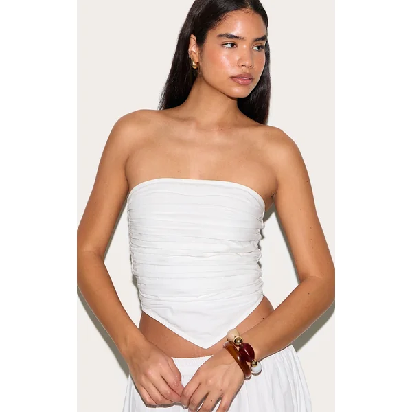 Tall White Cotton Poplin Ruched Front Crop Top