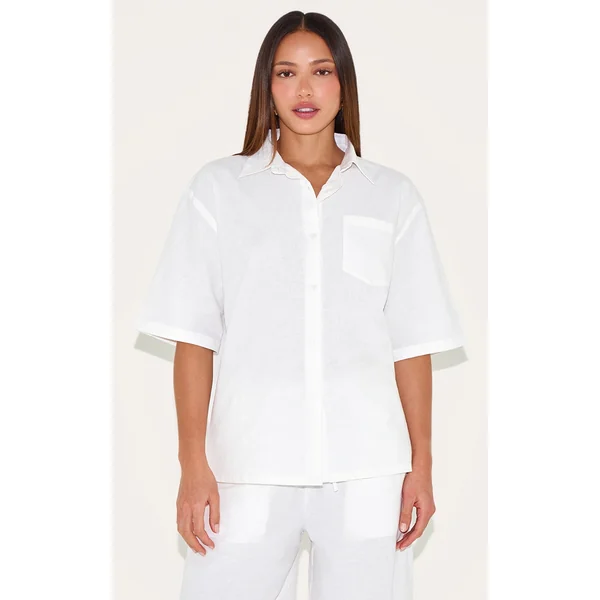 Tall White Linen Look Oversized Shirt