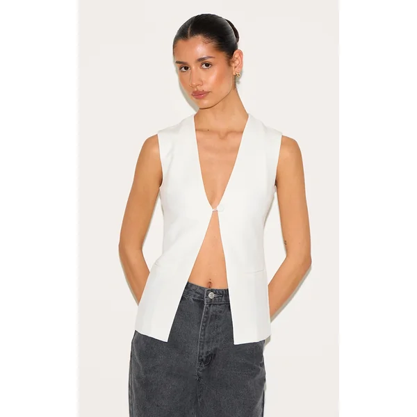 Tall White Longline Sleeveless Vest