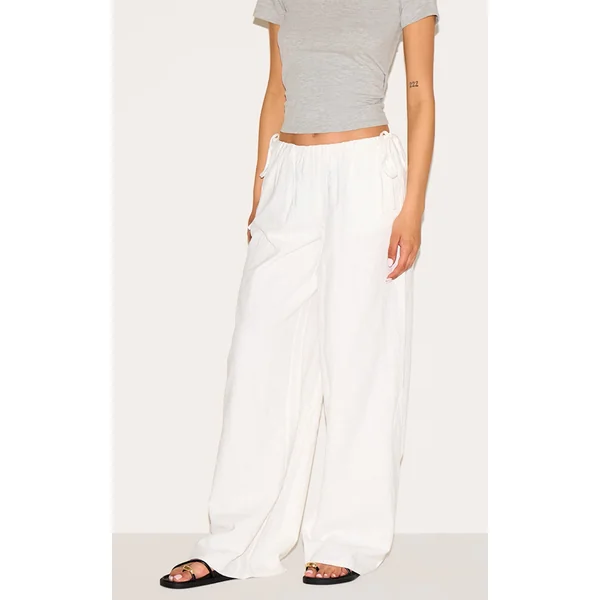 Tall White Premium Linen Look Side Tie Detail Wide Leg Pants