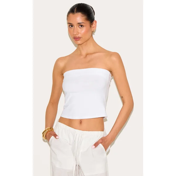 Tall White Soft Cotton Bandeau Top