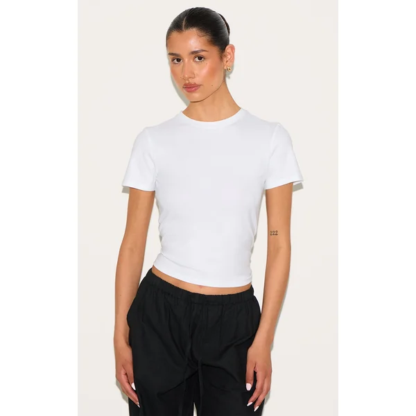 Tall White Soft Cotton Crew Neck Short Sleeve Top