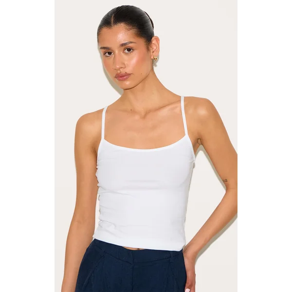 Tall White Soft Cotton Strappy Vest Top