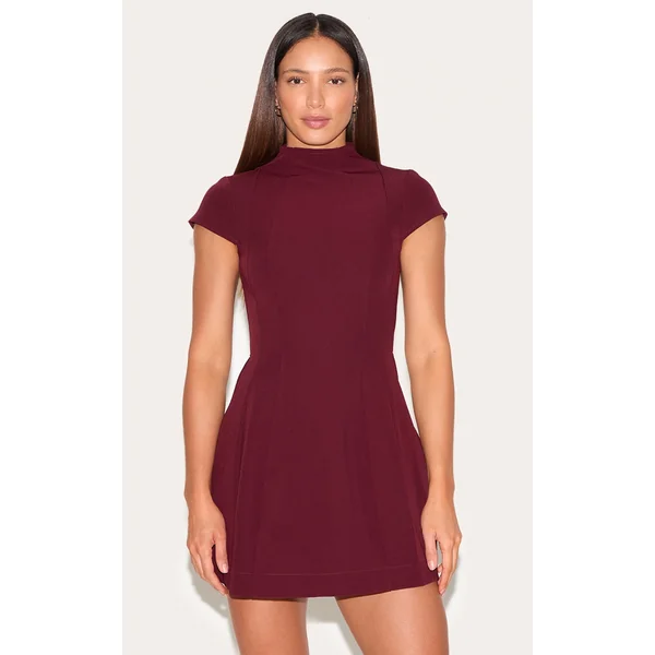Tall Wine High Neck Cinched Mini Dress