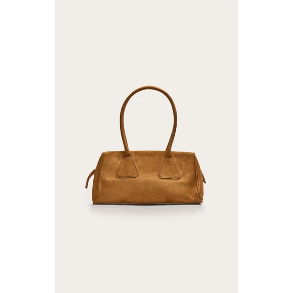 Tan Faux Suede Bowler Bag
