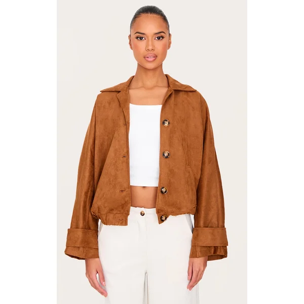 Tan Oversized Batwing Faux Suede Jacket