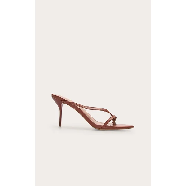 Tan Pu Round Toe Thong High Stiletto Heeled Mules