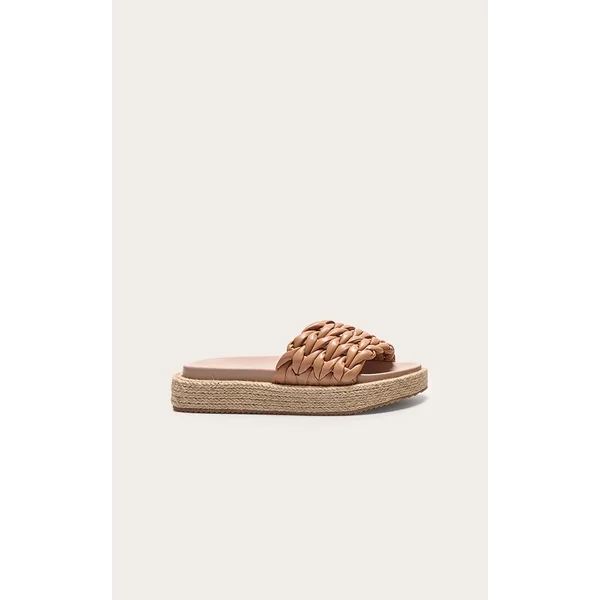 Tan Pu Woven Round Toe Platform Chunky Espadrille Sandals