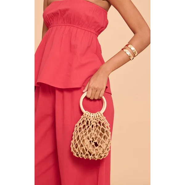 Tan Raffia Bucket Grab Bag
