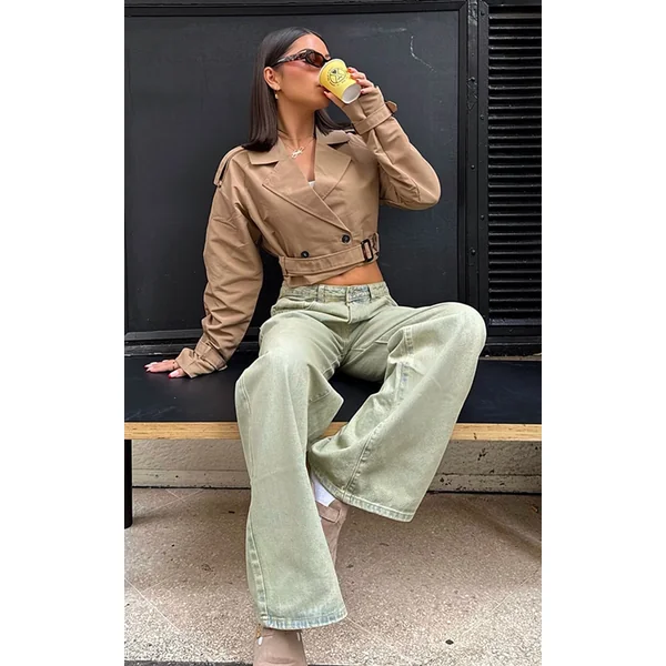 Taupe Belted Cropped Trench Coat