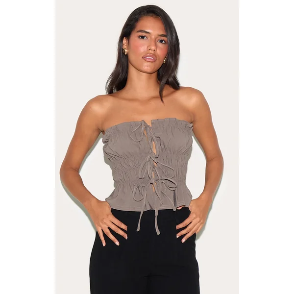 Taupe Bengaline Ruched Bandeau