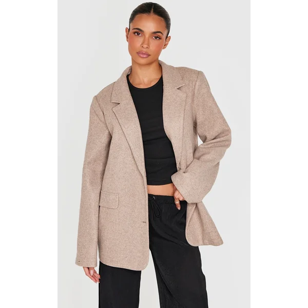 Taupe Brushed Wool Look Tailored Blazer