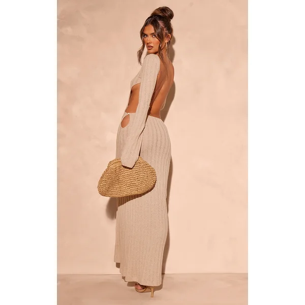 Taupe Crochet Low Back Maxi Dress