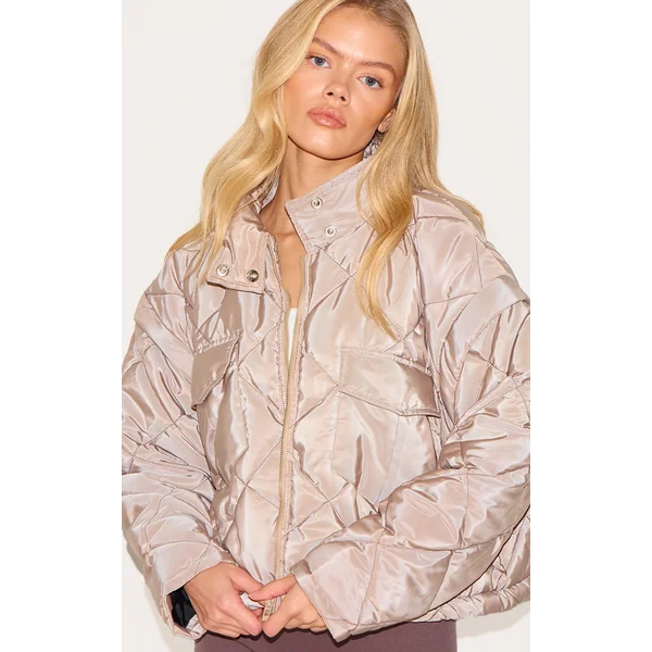 Taupe Cropped Quilted Jacket