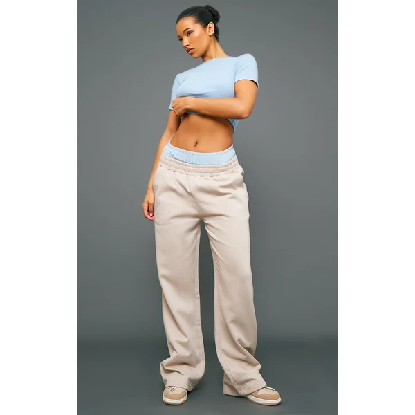 Taupe Double Waistband Oversized Wide Leg Sweatpants