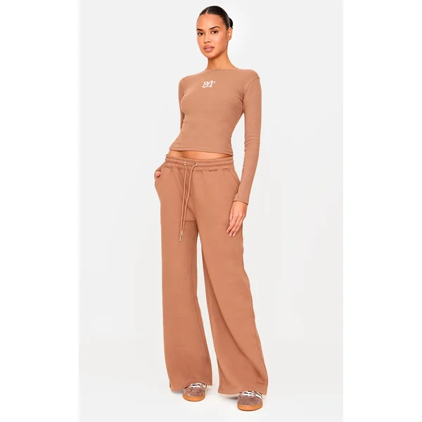 Taupe Drawcord Wide Leg Sweatpants