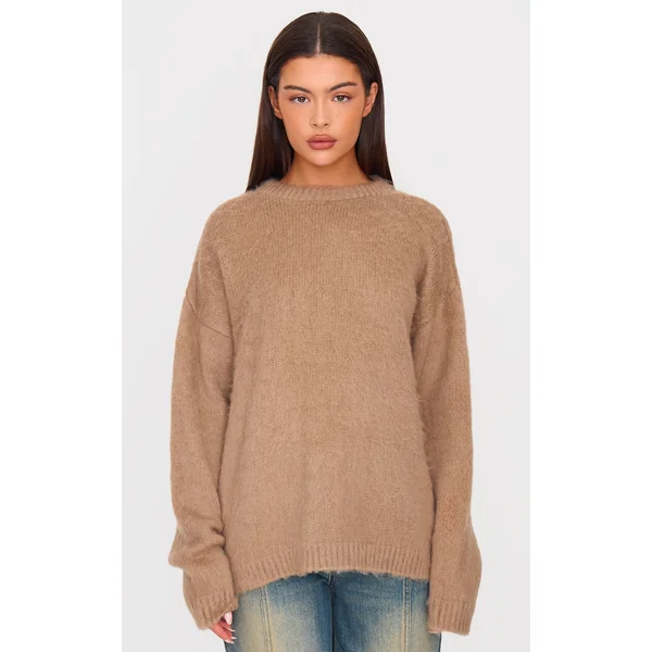 Taupe Fluffy Knit Oversized Sweater