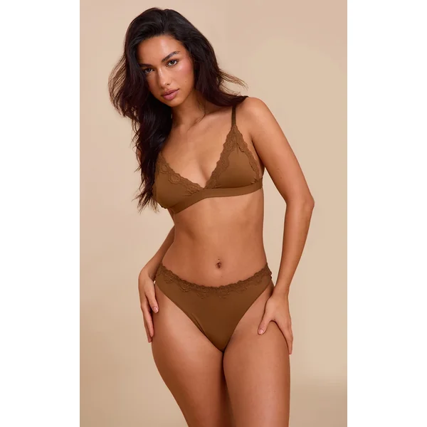Taupe Jersey Lace Trim Triangle Lingerie Set
