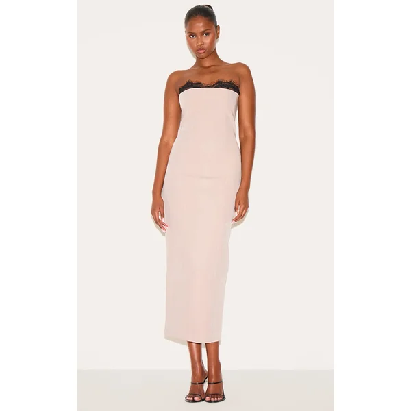 Taupe Lace Bust Detail Woven Midaxi Dress