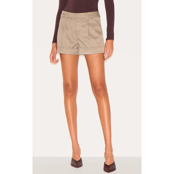 Taupe Mid Rise Tailored Woven Shorts