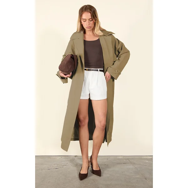 Taupe Oversized Storm Flap Detail Trench