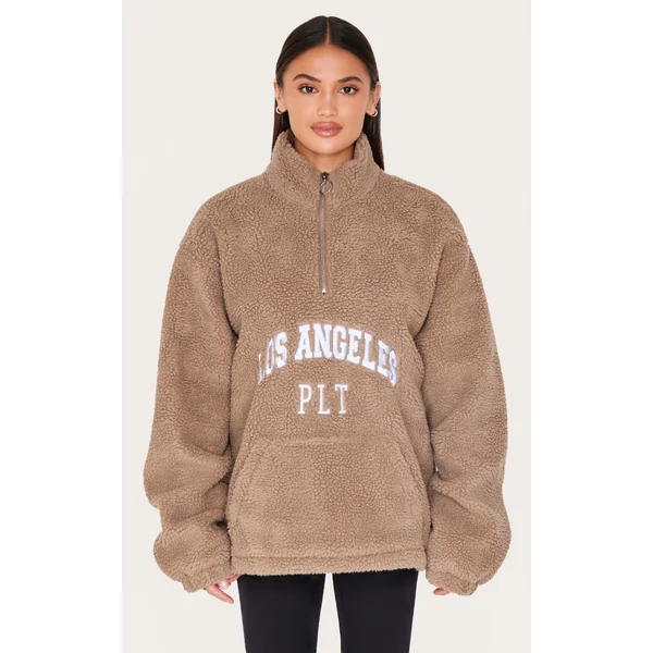 Taupe Quarter Zip Pocket Detail Fleece