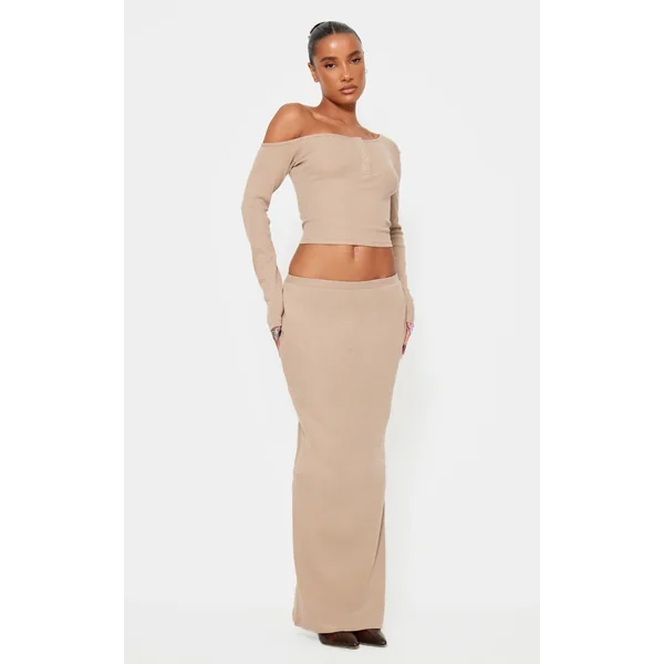 Taupe Rib Maxi Skirt