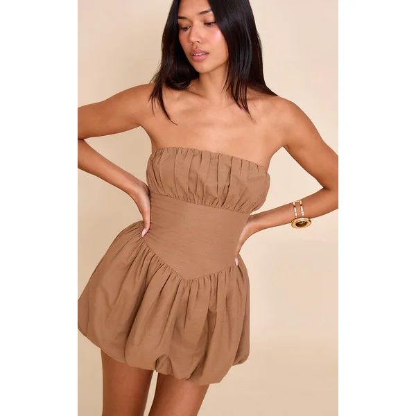 Taupe Ruched Bust Shift Dress