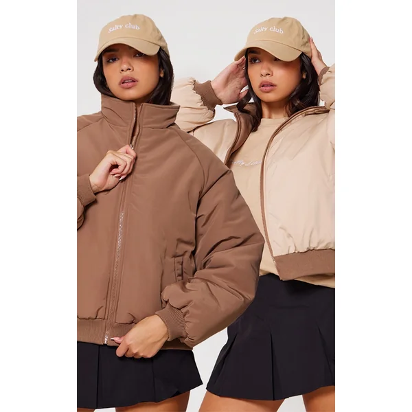 Taupe & Sand Reversible Bomber Puffer Jacket