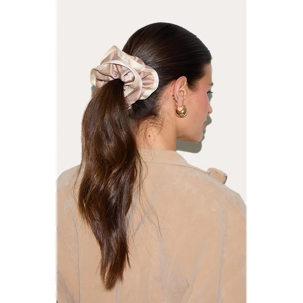 Taupe Satin Boarder Scrunchie