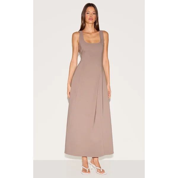 Taupe Scoop Neck Sleeveless Maxi Dress