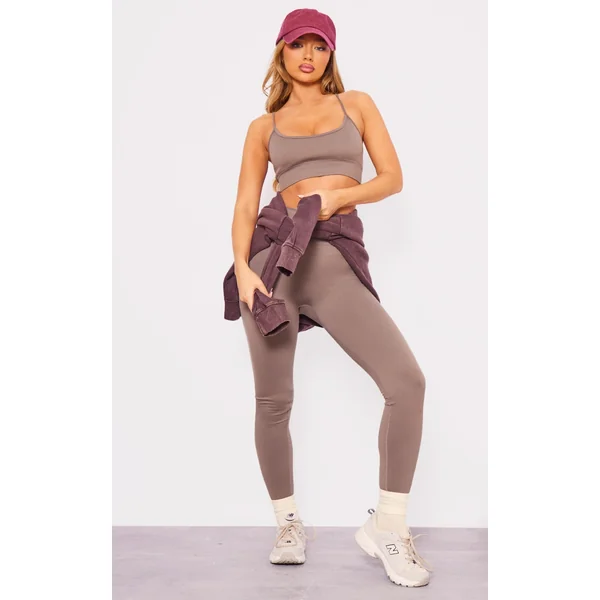 Taupe Seamless High Waist Detail Gym Leggings