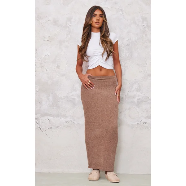 Taupe Soft Textured Knit Maxi Skirt