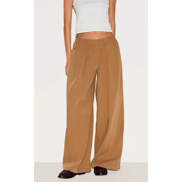 Taupe Stretch Waistband Detail Tailored Pants
